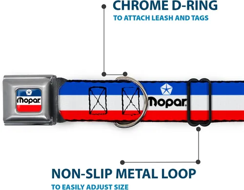 Vista 5 de Collar de perro hebilla de cinturón de seguridad Mopar Logo Stripe Azul Blanco Rojo 9.5 a 13 pulgadas 1.0 pulgadas de ancho