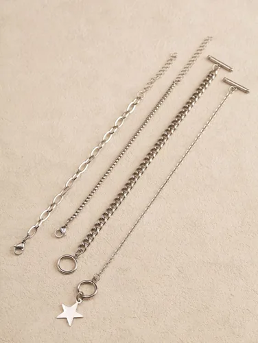 Vista 8 de Sacina Conjunto de pulsera de eslabones de estrella, pulsera gótica Emo Punk Grunge Y2k Plateado