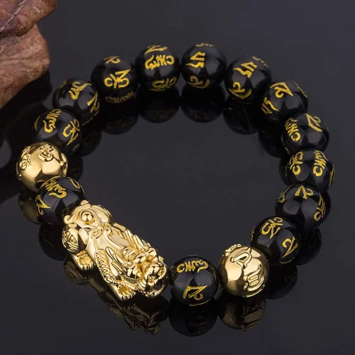 Vista 6 de RIOSO Feng Shui - Pulseras de buena suerte para hombres y mujeres con cuentas de obsidiana y dragón de la suerte, pulsera Pixiu Pi Yao atrae riqueza