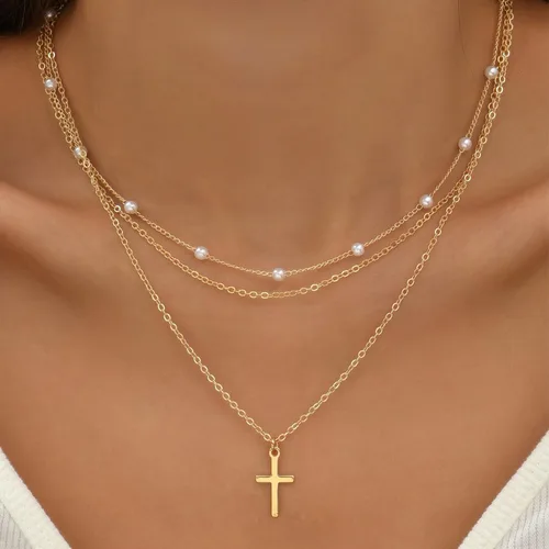 Vista 3 de WMISIY Dainty Pearl Necklaces for Women Girl 14K Gold Plated Layered Pearl Necklace Simple Pearl Choker Necklace Jewelry Gift
