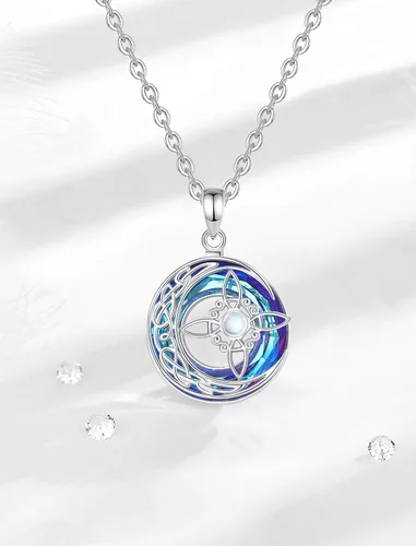 Vista 2 de INFUSEU Regalos de bruja mística para mujeres, collares de pentagrama con nudo de triple luna diosa Lilith Hécate Phoenix