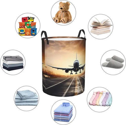 Vista 6 de backpack airplane print Circular Hamper Waterproof Storage Bin Organizer Basket Laundry Hamper With Handles For Clothes Toys Small