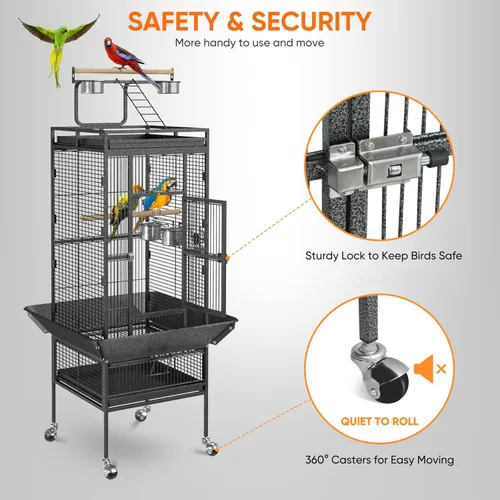 Vista 3 de SUPER DEAL PRO Jaula Grande para Pájaros 2 en 1 de 61 pulgadas con Soporte Rodante Playtop Loro Chinchilla Pinzón Guacamayo Conure Cacatúa Cockatoo