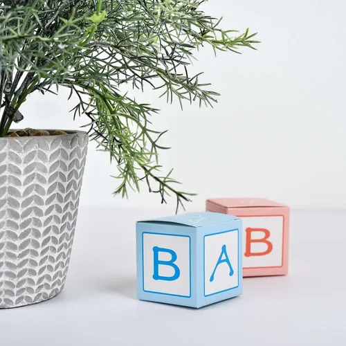 Vista 2 de Efavormart - Paquete de 25 cajas de regalo azules de 2 x 2 pulgadas para baby shower, con diseño recortado, cajas de regalo de cartulina prémium