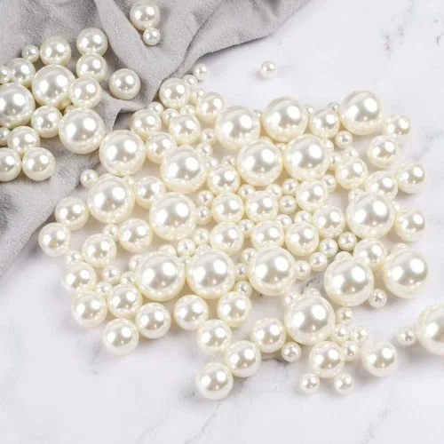Vista 4 de Quefe 150 perlas para manualidades sin agujeros, relleno de jarrón, cuentas de perlas de plástico artificiales para dispersión de mesa, boda, fiesta