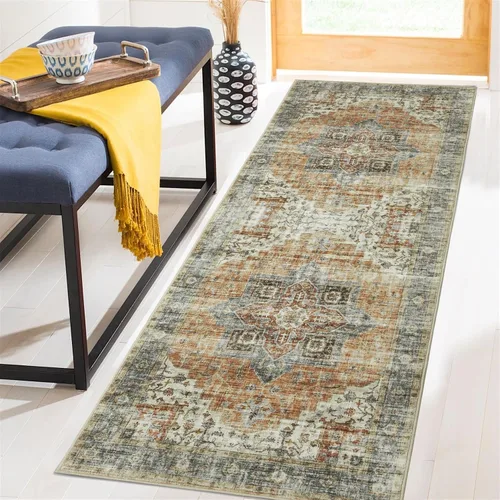 Vista 11 de FairOnly Alfombras lavables de 2 x 3 pulgadas, alfombra antideslizante de pelo bajo, alfombra de piso con estampado envejecido, alfombra de área
