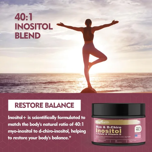 Vista 4 de Inositol en polvo – Myo & D-Chiro Inositol + Folato y Vitamina D – Proporción 40:1 – Suministro para 45 días Gran alternativa a las cápsulas