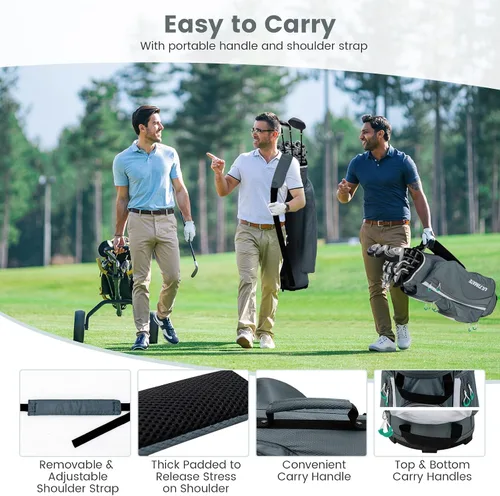 Vista 5 de Goplus Bolsa de carrito de golf con 14 divisores superiores, bolsa de golf con 7 bolsillos con cremallera, bolsa refrigerante, capucha para lluvia