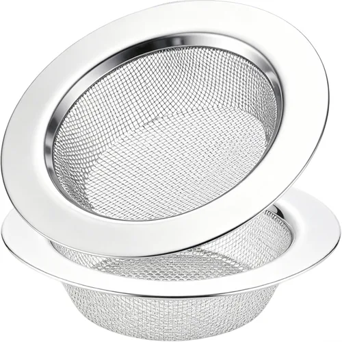 Vista 8 de LASSHSWA 2 piezas de colador de fregadero de cocina de acero inoxidable, colador de drenaje de fregadero de cocina, coladores de fregadero con borde