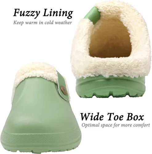 Vista 5 de ChayChax - Pantuflas impermeables para mujeres y hombres, con forro de piel, zapatos de jardín de invierno, pantuflas cálidas para interiores