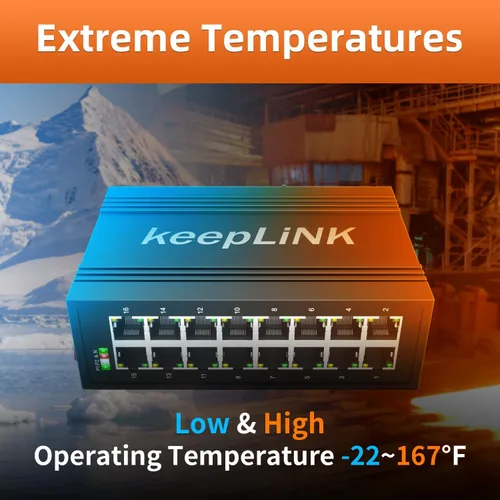 Vista 3 de Conmutador Gigabit industrial de 16 puertos, interruptor endurecido con riel DIN Ethernet no administrado, IP40, rango de temperatura