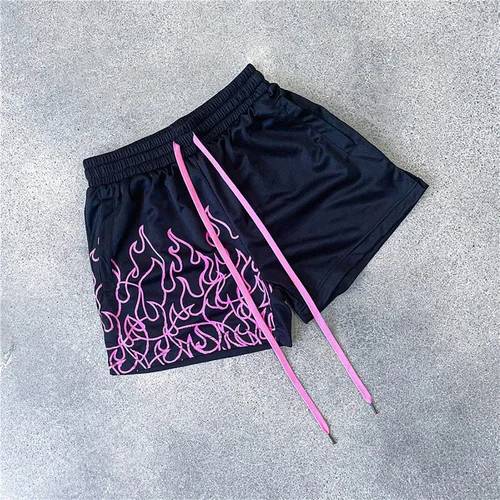 Vista 3 de Pantalones cortos deportivos de verano para hombre, cintura elástica, entrenamiento, gimnasio, pantalones cortos de sudor, transpirables, estampado