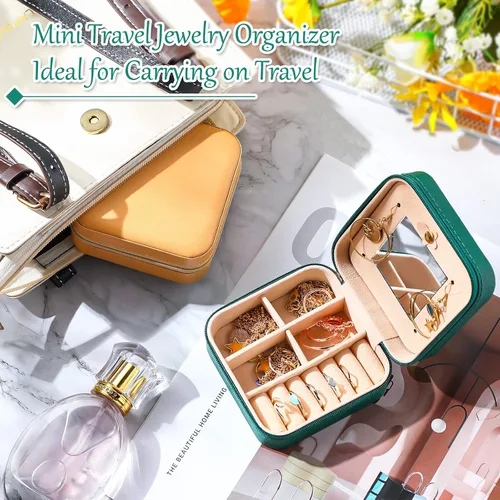 Vista 4 de Joyero de viaje de 10 piezas, cajas de regalo de dama de honor, organizador de viaje con espejo, caja pequeña de joyería, mini caja organizadora