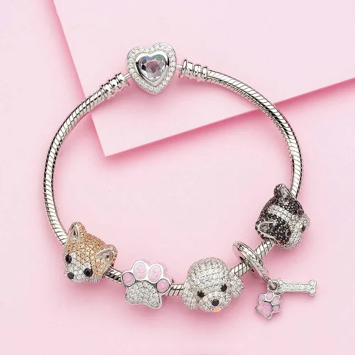 Vista 2 de ATHENAIE 925 Sterling Silver Mixed CZ Cute Akita Bichon Poodle Husky French Bulldog Puppy Dog Charms Animal Bead for Bracelet