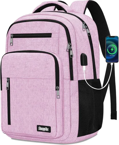 Vista 8 de Mochila Skaypibs para Mujeres y Hombres, Mochilas para Trabajo y Viaje con Porta Laptop, A6-Beige, 15,6 pulg., Moderno