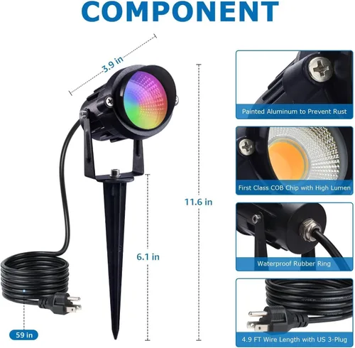 Vista 9 de SUNVIE Paquete de 2 focos RGBW para exteriores de 12 W LED que cambian de color con control remoto 120 V RGB iluminación de paisaje luces