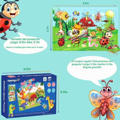 Vista 3 de Rompecabezas de madera para niños de 3 a 5 años de edad, 30 piezas, rompecabezas de madera coloridos para niños pequeños, rompecabezas educativos
