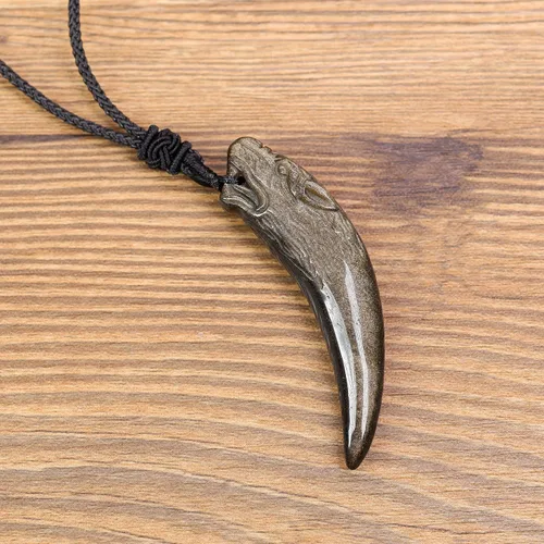 Vista 3 de COAI Collar de obsidiana de diente de lobo para hombre y mujer