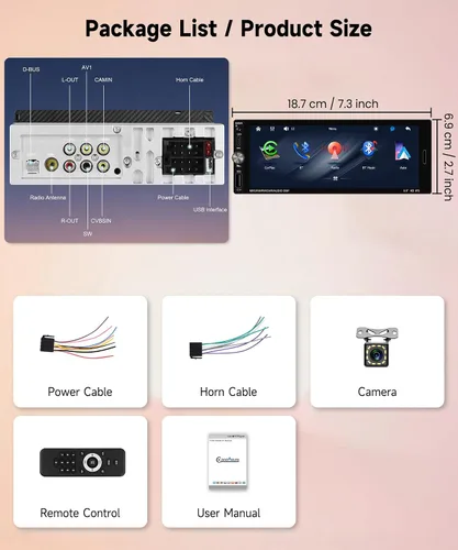 Vista 6 de Radio de Coche Una DIN Estéreo con Carplay Inalámbrico y Android Auto, Radio con Pantalla Táctil HD IPS de 6.9", Receptor de Audio Bluetooth 5.2