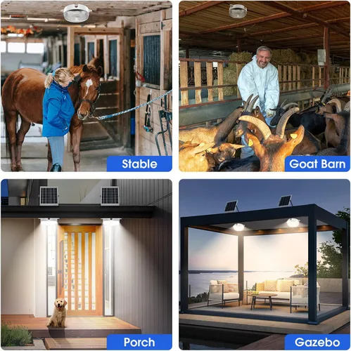 Vista 4 de Luz solar de techo con sensor de movimiento, regulable 6000 K/4000 K/3200 K, 5 modos disponibles durante el día, luces solares de cobertizo
