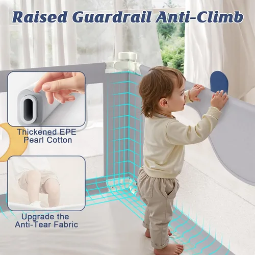 Vista 4 de JWPEHOE Barandilla de cama de 3 piezas para niños pequeños con barra de cabecero, protector de riel ajustable para cama de bebé, cama