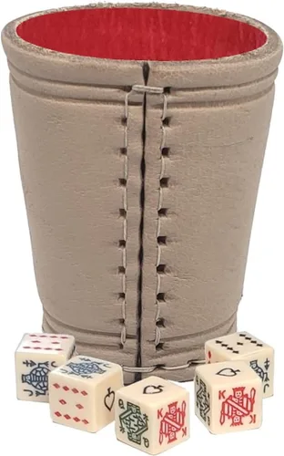 Vista 13 de Cyber-Deals - Taza compacta de cuero genuino para dados + dados con bolsa de almacenamiento de terciopelo negro