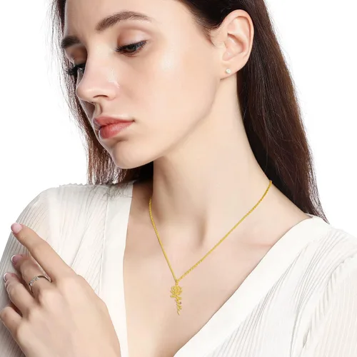 Vista 5 de Midir&Etain Birth Flower Necklace 925 Sterling Silver Flower Pendant Birth Flower Jewelry Gifts for Women Hypoallergenic Necklace for Sensitive Neck