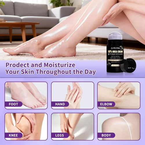 Vista 5 de Bálsamo de urea 60% 8 en 1 con 2% de ácido salicílico y lavanda, palo de manos y pies, crema de urea 60 por ciento para pies, máxima resistencia