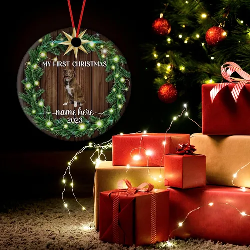Vista 3 de Prezzy Adorno personalizado de Aussiedor para la primera Navidad, corona divertida 2023, decoración del árbol de Navidad, regalos de recuerdo