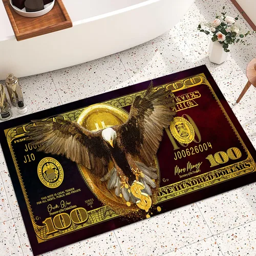 Vista 42 de GUBIYU Juego de 2 alfombras y tapetes de cocina color beige y dorado para billetes de 100 dólares, alfombra divertida y fresca para baño
