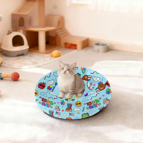 Vista 3 de Wudan Pet Cat Beds Donut Cuddler Fluffy Puppy Beds for Extra Small Size Pets Supplies XS 100th Day Celebration Pattern Blue