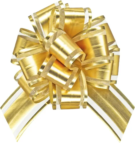 Vista 9 de WEWILUCK Lazos para envolver regalos, lazos dorados con purpurina para cumpleaños, Navidad y Año Nuevo, 8 lazos de regalo de 6 pulgadas con cinta
