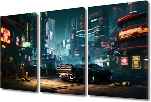 Vista 107 de Lienzo decorativo para pared de sala de estar, lienzo Cyberpunk, decoración de pared de 3 paneles, decoración de pared para el hogar, dormitorio