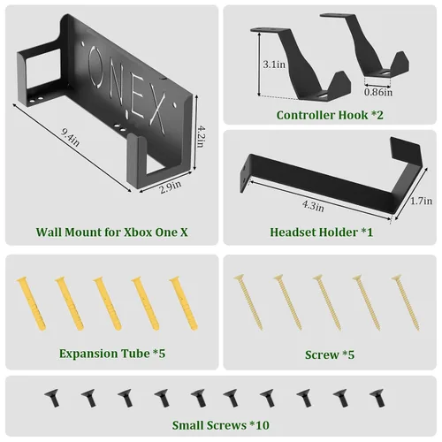 Vista 7 de Wall Mount Kit with Detachable 2 Controller Holder & Headphone Hanger, Metal Wall Mount Holder Compatible with Xbox One X, Black