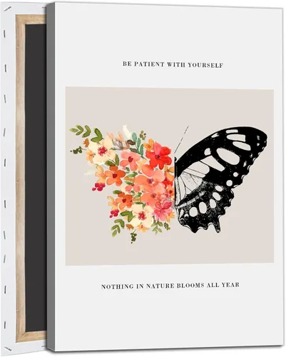 Vista 11 de Be Patient with Yourself Art Butterfly Flower Picture Mental Health Wall Art Watercolor Flower Poster Positive Afirmations Pictures Black Butterfly