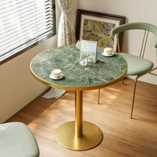 Vista 13 de Mesa de tulipán de 31.5 pulgadas, mesa de comedor redonda con mesa de Aqua Jade (oro rosa)