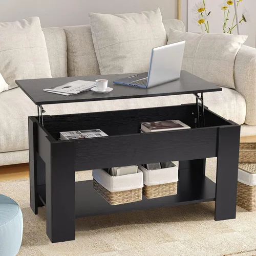 Vista 11 de BLKMTY Mesa auxiliar con mesa elevadora, mesa auxiliar multifuncional con compartimento oculto y estante de almacenamiento, mesa de centro de madera