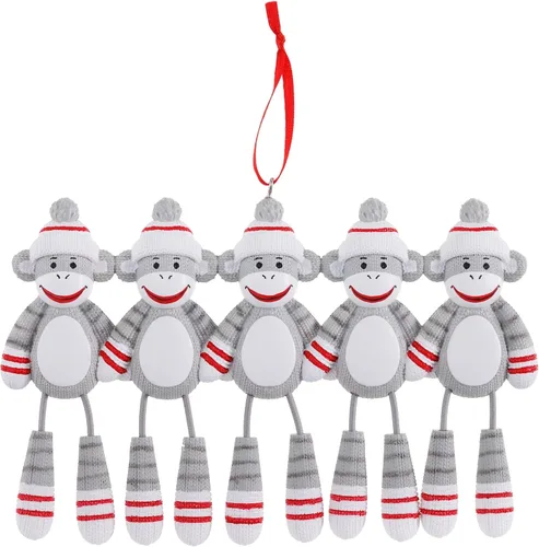 Vista 2 de Sock Monkey Family - Adorno colgante para árbol de Navidad, regalo de Navidad, sin mañana, personalizado (Familia de 5)
