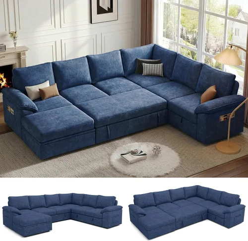 Vista 31 de Sofá Seccional Modular de 85 Pulgadas con Cama Extraíble, Sofá Cama Seccional en Forma de L de 5 Asientos con Almacenamiento, Sofás Seccionales