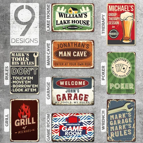 Vista 2 de Regalos para papá, letrero de metal para papá, letrero de papá vintage personalizado con nombre, regalos retro personalizados para hombres, 9