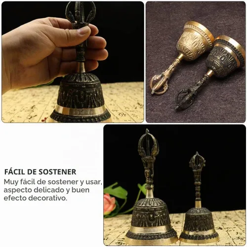 Vista 8 de Campana de llamada retro campana de mano antigua campanas de trineo de mano Campanas de cena de bronce Campanas decorativas Campana de servicio