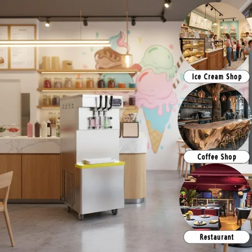Vista 3 de Comercial 3 Sabores Soft Serve Ice Cream Maker,21-27Quart/Hour Máquina de Helado,Yogurt Helado,Tanques superiores refrigerados,Auto