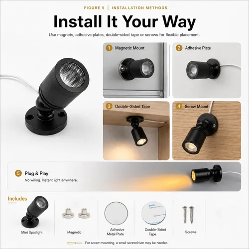 Vista 5 de Taysing Foco LED para interiores, mini-foco para exhibición, pinturas, imágenes, plantas, joyas, estantes, armarios, carteles, escaparate