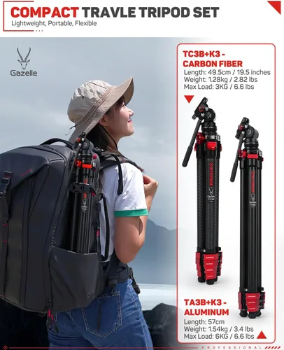 Vista 2 de IFOOTAGE Trípode con cabezal fluido, trípode de viaje de 62 pulgadas para cámara, trípode de video de aluminio ligero, compatible con cámaras Sony