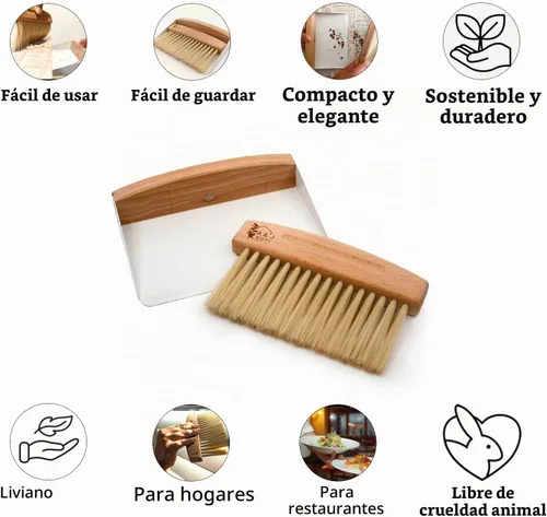Vista 5 de A&J Koti - Barredora de migas de mesa, pequeño juego combinado de recogedor de metal y cepillo de mano, migas de madera para servidores