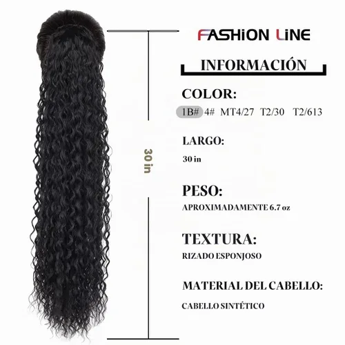 Vista 3 de Cola de caballo larga y rizada con cordón de 30 pulgadas, extensiones de cola de caballo sintéticas con clip, color negro para mujer, afro rizado