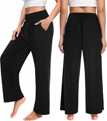 Vista 2 de OLIKEME Pantalones de yoga de pierna ancha para mujer, cintura alta, cómodos, casuales, holgados, para entrenamiento, talla grande, pantalones