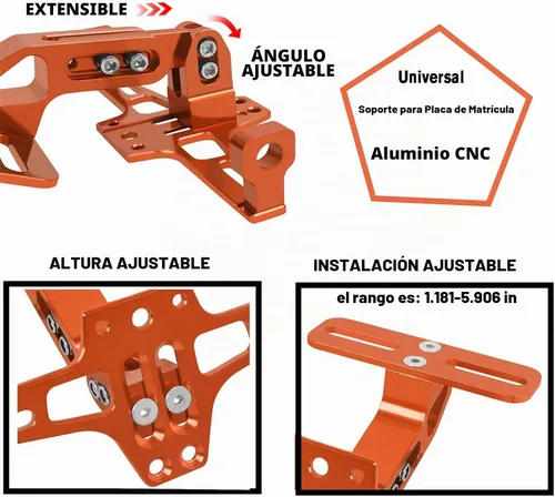 Vista 3 de Soporte para placa de matrícula de motocicleta, kit universal de eliminación de guardabarros de aluminio CNC negro con luz para placa