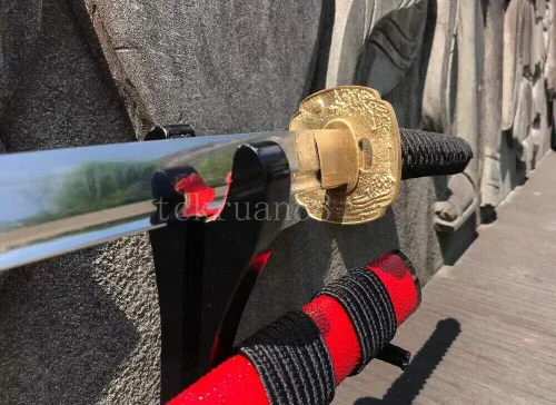 Vista 3 de YL Espada a mano forjada T10 arcilla de acero templada espiga completa japonesa Katana Espada Latón Tsuba