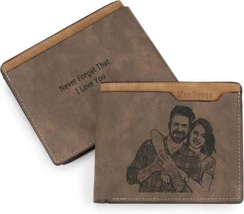 Vista 7 de Carteras personalizadas para hombres, cartera personalizada para hombre con imagen grabada y nombre, billetera delgada de cuero plegable, regalos